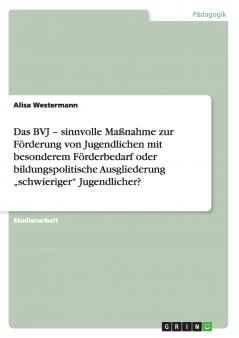 Das BVJ - sinnvolle Maßnahme zur Förderung von Jugendlichen mit besonderem Förderbedarf oder bildungspolitische Ausgliederung „schwieriger Jugendlicher?