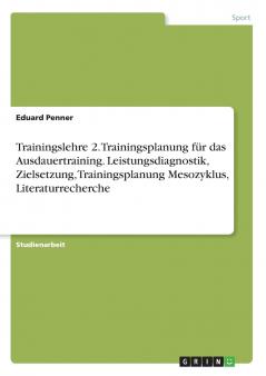 Trainingslehre 2. Trainingsplanung für das Ausdauertraining. Leistungsdiagnostik Zielsetzung Trainingsplanung Mesozyklus Literaturrecherche