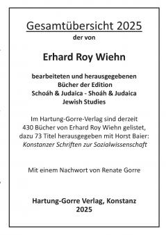 Katalog zu den von Erhard Roy Wiehn bearbeiteten und herausgegebenen Büchern der Edition Schoáh & Judaica - Shoáh & Judaica / Jewish Studies