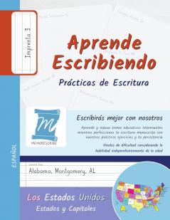 Practicas de Escritura - Estados y Capitales de los Estados Unidos - Letra Imprenta Nivel 3