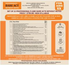 NEW SYLLABUS PROFESSIONAL'S AIBE 23 Bare Acts set without Notes Set of 23 Books Combo as per Bar Council of India Guidelines covering New Criminal Laws and Old Criminal Laws/ Latest amendments- Value Edition containing old and new Criminal Laws