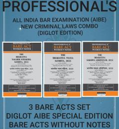 एआईबीई परीक्षा PROFESSIONAL'S AIBE Exam New Criminal Laws Combo 3 Bare Acts set without Notes बिना नोट्स के Diglot Edition डिगलॉट न्यू क्रिमिनल कानून Bharatiya Nagarik Suraksha Sanhita BNSS भारतीय नागरिक सुरक्षा संहिता 2023 Bharatiya Nyaya Sanhita …