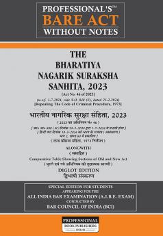 एआईबीई परीक्षा PROFESSIONAL'S AIBE Exam New Criminal Laws Combo 3 Bare Acts set without Notes बिना नोट्स के Diglot Edition डिगलॉट न्यू क्रिमिनल कानून Bharatiya Nagarik Suraksha Sanhita BNSS भारतीय नागरिक सुरक्षा संहिता 2023 Bharatiya Nyaya Sanhita …