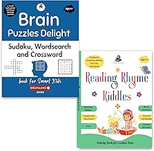 Set of 2 Books - Reading Rhyme Riddles and Brain Puzzles Delight - Sudoku Wordsearch and Crossword - Book for Smart Kids