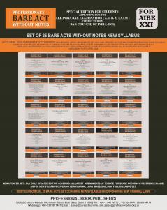 PROFESSIONAL'S AIBE Exam 25 Bare Acts Set without Notes as per New Syllabus Complete Set of 25 Books Combo as per Bar Council of India Guidelines covering Latest up to date amendments- covering New Criminal Laws Companies & Labour Laws Max Syllabus Coverage Edition