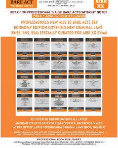 PROFESSIONAL'S NEW SYLLABUS ECONOMY EDITION Bare Acts without Notes for AIBE as per BCI Guidelines- New & Updated Set of 20 Books covering latest amendments like Constitution Jan Vishwas Mediation Data Protection includes New Criminal Laws (BNSS BNS BSA)