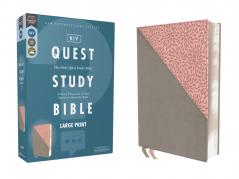 NIV QUEST STUDY BIBLE LARGE PRINT LEATHERSOFT GRAY/PINK