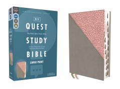 NIV QUEST STUDY BIBLE LARGE PRINT LEATHERSOFT GRAY/PINK