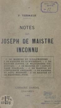 Notes Sur Joseph De Maistre Inconnu Volume