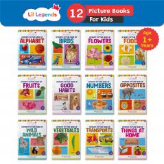 Oswaal Lil Legends Set of 12 Picture Books Collection of Early Learning for 1+ Year Old Kids To learn about Alphabet Birds Flowers Foods Fruits Good Habits Numbers Opposites Things at Home Transports Vegetables and Wild Animals