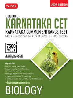 MTG Objective Karnataka CET Biology Book For 2025 KCET Exam | KCET Topicwise Comprehensive Theory with 10 Previous Years Solved Question Papers & 7500+ MCQs | KCET PYQs Question Bank