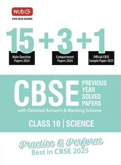 MTG CBSE 18 Previous Year Solved Question Papers Class 10 Science Book (2024 Full Length) | With 1 Official CBSE Sample Paper For 2025 Exam | Detailed Answers & Marking Scheme