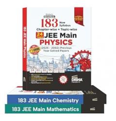 Disha's 183 New Syllabus Chapter-wise & Topic-wise JEE Main Physics Chemi stry & Mathematics (2025 - 2002) Previous Year Solved Papers 9th Edition | NCERT PYQ Question Bank | 100% Detailed Solutions