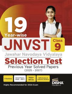 Disha 19 Year-wise JNVST Class 9 Jawahar Navodaya Vidyalaya Selection Test Previous Year Solved Papers (2025 - 2007) | Navodaya Entrance Exam 2026 | 5th Edition