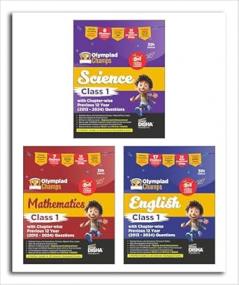 Combo Class 1 (set of 3 books) Olympiad Champs Science Mathematics English with Chapter-wise Previous 12 Year (2013 - 2024) Questions 5th Edition