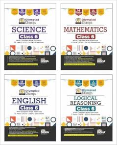Combo Class 6 (set of 4 books) Olympiad Champs Science Mathematics English & Logical Reasoning with Chapter-wise Previous 12 Year (2013 - 2024) Questions