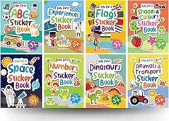 My First Sticker Books (Set of 8 Books) - Alphabet Numbers Shapes and Colours Animals and Transport Flags Space Dinosaurs Experiences - Activity Books with 620+ Stickers - Age 3+