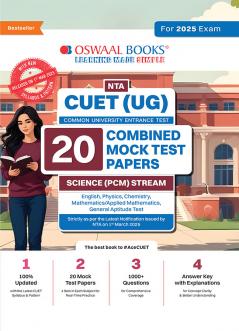 Oswaal NTA CUET (UG) 20 Combined Mock Test Papers Science PCM Stream (English Physics Chemistry Mathematics General Aptitude Test) For 2025 Exam │ With New Syllabus & Pattern