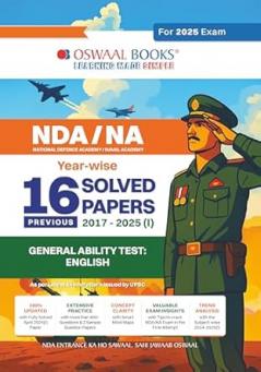 Oswaal NDA-NA (NATIONAL DEFENCE ACADEMY/NAVAL ACADEMY) 16 Previous Solved Papers| Year-wise 2017-2025 (I) | General Ability Test: English | For 2025 Exam
