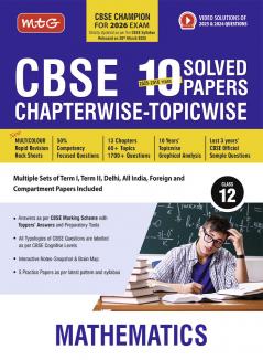 MTG CBSE 10 Years (2025-2016) Chapterwise Topicwise Solved Papers Class 12 Mathematics - CBSE Champion For 2026 Exam | Free Video Solution of PYQs | CBSE Sample Papers (As Per Latest Pattern)