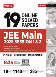 MTG 19 JEE Main Online 2025 Session-1 & 2 Previous Year Solved Papers (Original Papers of All Shift) Physics Chemistry & Mathematics | Chapter-wise Graphical Analysis | PYQs Book for 2026 Exam
