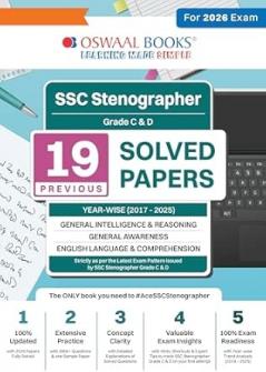 Oswaal SSC Staff Selection Commission Stenographer Grade C & D 19 Previous Years Solved Papers (2017 to 2025) (For 2026 Exam)