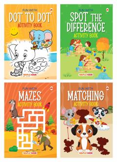 Brain Boosting Activity Book Set (Set of 4 books) - Mazes Dot to Dot Spot the Difference and Matching - Fun Early Learning Activity Books for Kids - 3 Years to 6 Years Old Children - LKG