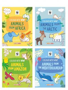 WWF Animal Colouring Books (Set of 4 Books) - Africa Amazon Arctic Mediterranean - Gift to children for painting drawing