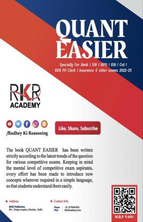 Quant Easier- Pre+Mains Specially for Bank SBI IBPS RBI RRB Clerk Insurance and Other Exams 2022-23