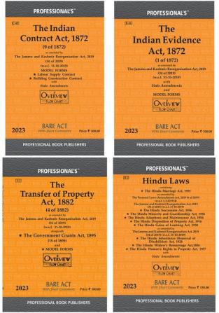 Bare Act  - Set of 4 books (The Indian Contract Act 1872 + The Transfer of Property Act1882 + The Indian Evidence Act1872 + Hindu Law)