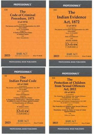 Combo of 4 Essential Bare Acts on Criminal Laws- Code on Criminal Procedure (CRPC) Indian Penal Code (IPC) Indian Evidence Act Protection of Children from Sexual Offences Act (POCSO)