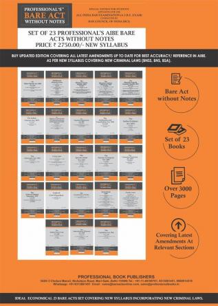 NEW SYLLABUS PROFESSIONAL'S AIBE 23 Bare Acts set without Notes Set of 23 Books Combo as per Bar Council of India Guidelines covering New Criminal Laws/ Latest amendments- Economy Edition
