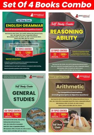 Combo Pack of 4 Self Study Guide Books (English Edition) | Complete Preparation Set with 186 Topics Covered (English Grammar Arithmetic Reasoning Ability & General Studies)