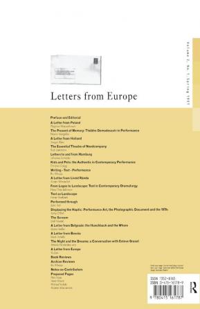 Performance Research: Letters from Europe