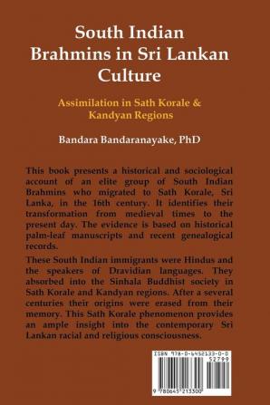 South Indian Brahmins in Sri Lankan Culture: Assimilation in Sath Korale and Kandyan Regions