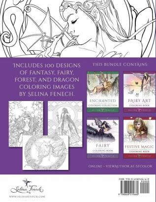 Fairies and Fantasy Coloring Collection: 4 Books in 1 - 100 Designs: 19 (Fantasy Coloring by Selina)