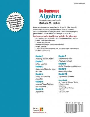 No-Nonsense Algebra 2nd Edition: Part of the Mastering Essential Math Skills Series