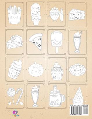 Kawaii Food And Delicious Desserts Coloring Book: 60 Adorable & Relaxing Easy Kawaii Food And Delicious Desserts Coloring Pages - Super Cute Food Coloring Book For Adults And Kids of All Ages