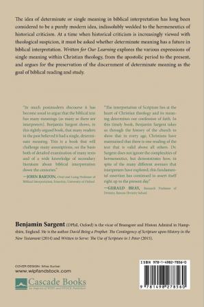 Written for Our Learning: The Single Meaning of Scripture in Christian Theology