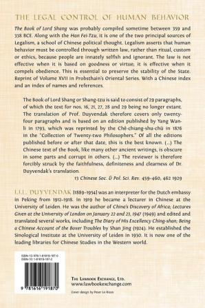 The Book of Lord Shang. a Classic of the Chinese School of Law.
