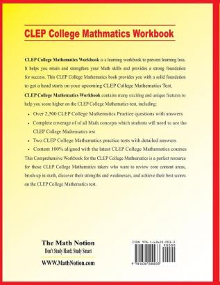 CLEP College Mathematics Workbook: Essential Learning Math Skills Plus Two College Math Practice Tests