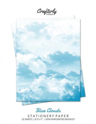 Blue Clouds Stationery Paper: Aesthetic Letter Writing Paper for Home Office Letterhead Design 25 Sheets