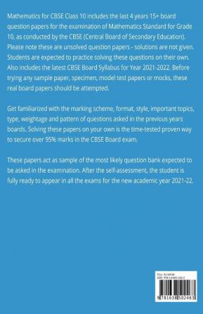 Mathematics Standard Cbse Class 10 Last 4 Years Boards Question Papers (Session 2021-22): Maths Previous Year Papers Cbse Grade X Board Examination 2021-2022