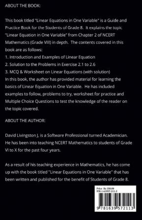 Linear Equations in One Variable (Grade VIII) : A Guide and Practice Book