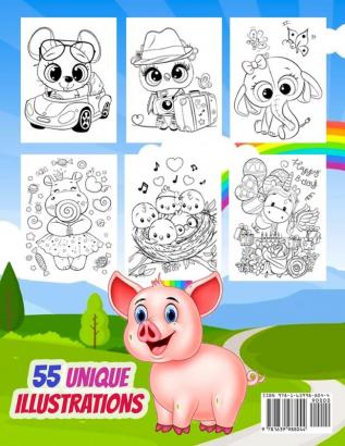 Cute Animals Coloring Book for Kids Ages 4-8: 55 Unique Illustrations to Color Wonderful Animal Book for Teens Boys and Kids Great Animal Activity ... who Love to play and enjoy with Cute Animals