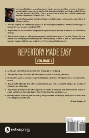 Repertory Made Easy Volume 1 : Homeopathic Repertory