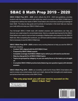 SBAC 8 Math Prep 2019 - 2020: Step-By-Step SBAC 8 Math Study Guide