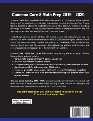 Common Core 8 Math Prep 2019 - 2020: Step-By-Step COMMON CORE 8 Math Study Guide