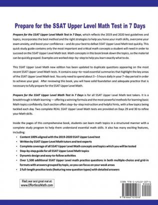 Prepare for the SSAT Upper Level Math Test in 7 Days: A Quick Study Guide with Two Full-Length SSAT Upper Level Math Practice Tests