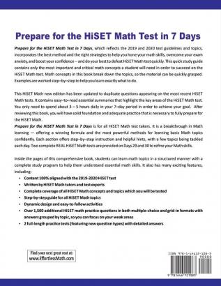 Prepare for the HiSET Math Test in 7 Days: A Quick Study Guide with Two Full-Length HiSET Math Practice Tests